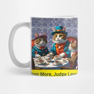 Purr More, Judge Less – Indigo Hmong Cat Wisdom Mug
